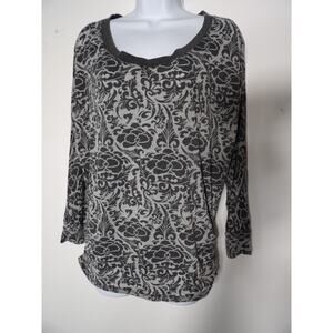 KikaPaprika Shirt Sz 1 Small 2/4 Organic Cotton Floral Long Sleeve Gray Womens